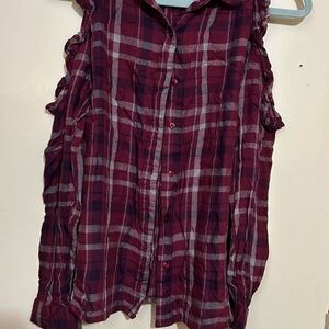 Blue Rain Burgundy Plaid Button Down Shirt